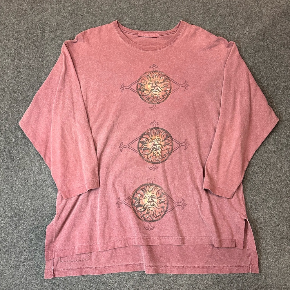 Vintage 1997 BLUE FISH Seafoam Green Organic Cotton Hand-Printed Art Tunic Tee